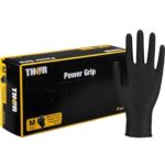 Abena THOR Power Grip vienreizlietojamie nitrila cimdi, ļoti izturīgi, 6.5g, melni S/M/L/XL (50 gab.)