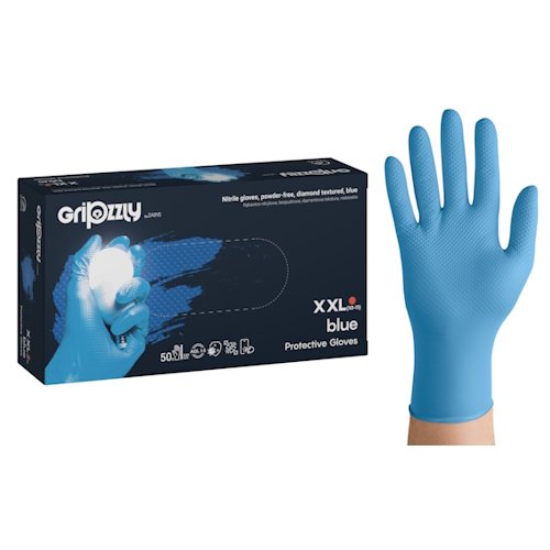 grizzm3.jpg Zarys Gripzzly nitrila vienreizējās lietošanas cimdi, īpaši izturīgi, 8 g, zili, S/M/L/XL/XXL, (50 gab.) - Image 1
